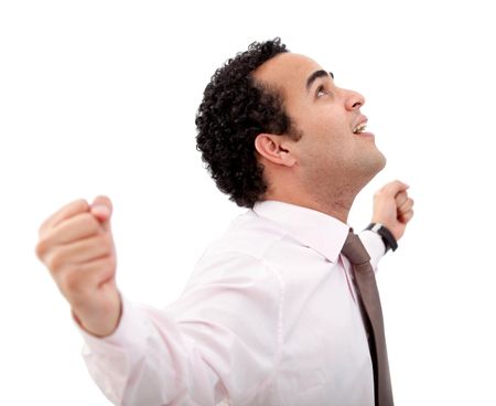 Successful business man with arms opened isolated
