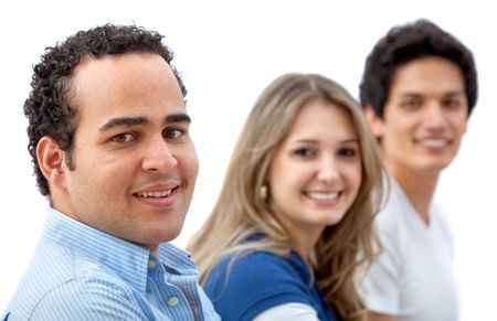 Casual group of people smiling isolated on white