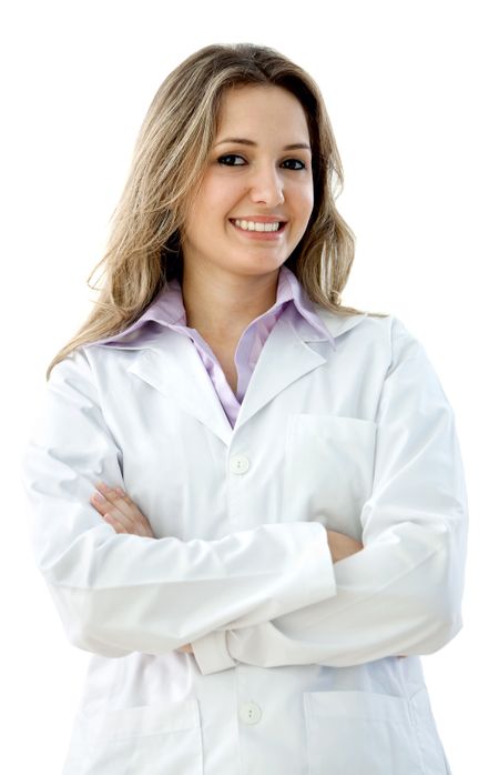 Female doctor portrait smiling isolated over white