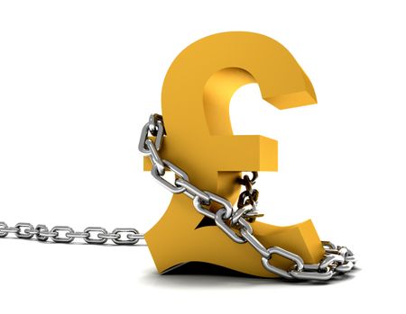 golden pound symbol chained isolated over a white background