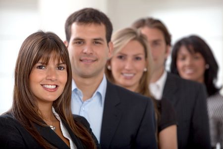 group of business people smiling at the office