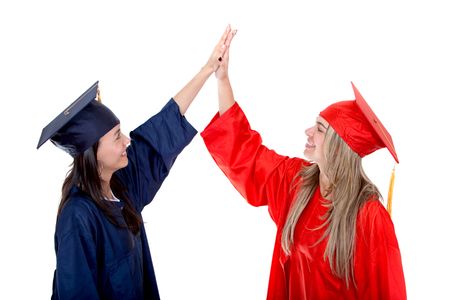 graduation students celebrating their success isolated over a white background