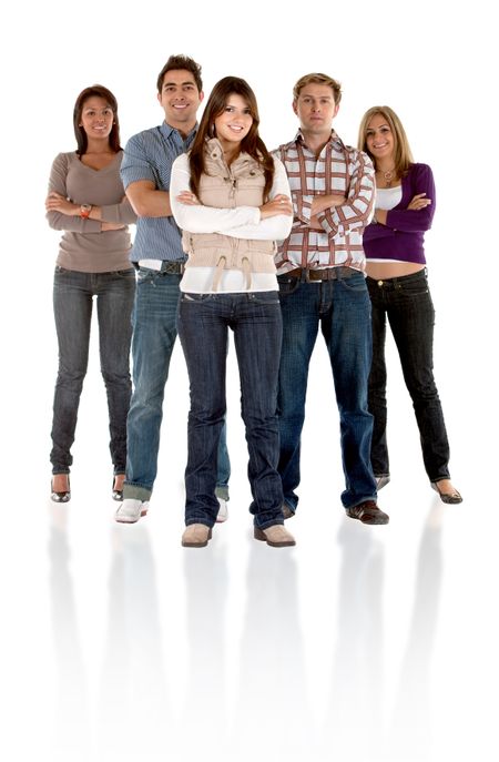 Fullbody casual group isolated over a white background