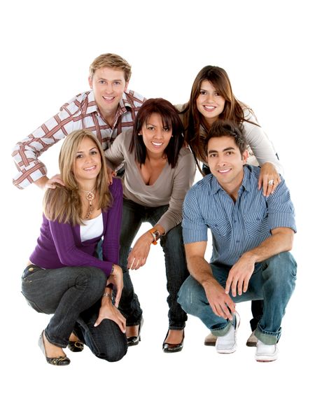 Happy group of people smiling isolated over a white background