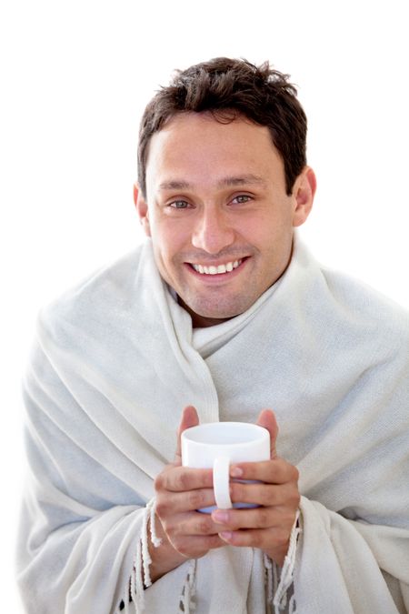 Man with a cold isolated over a white background
