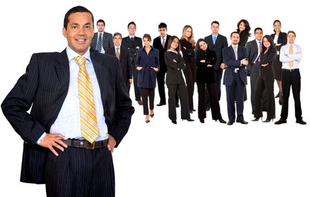 business man and his team isolated over a white background