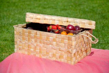 Basket of fruits on the floor outdoors