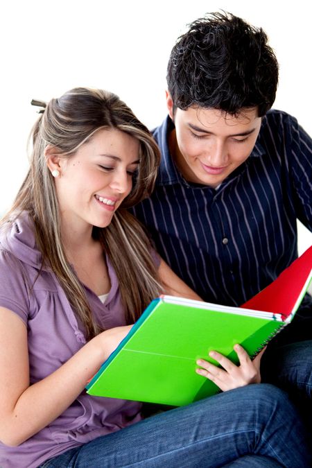 college students smiling isolated over a white background