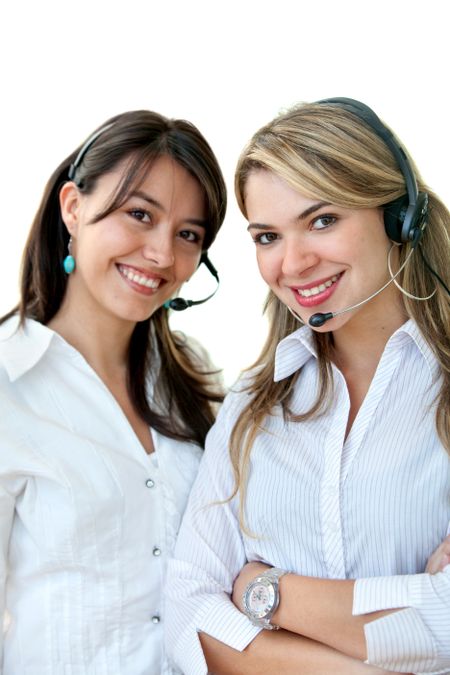 customer support operator female team isolated on white