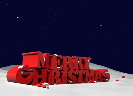Beautiful merry christmas sign in red with snow isolated on white