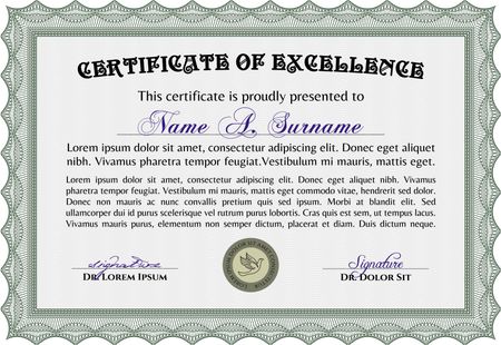Sample Certificate. Artistry design. Vector pattern that is used in money and certificate. With quality background. Green color.