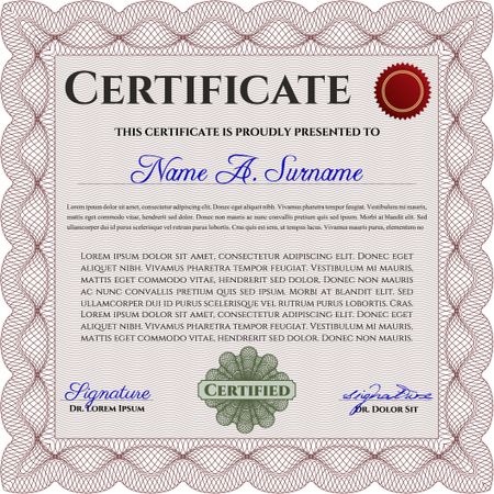 Certificate template. Detailed. Printer friendly. Nice design. Red color.