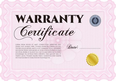 Warranty Certificate template. Easy to print. Detailed. Cordial design. 