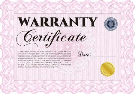 Warranty Certificate template. Easy to print. Detailed. Cordial design.