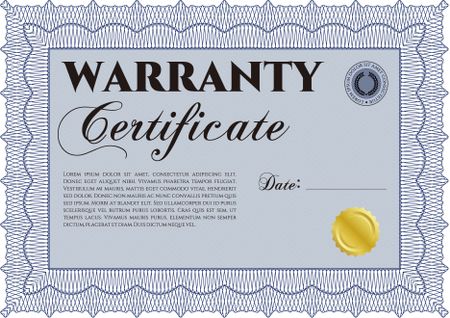 Warranty Certificate. Complex design. Printer friendly. Detailed. 