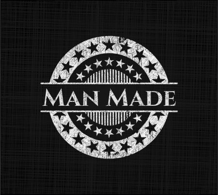 Man Made chalkboard emblem on black board