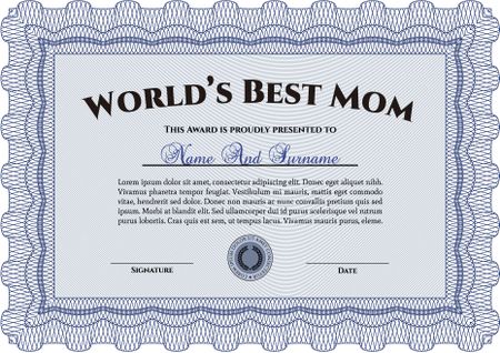 Best Mom Award Template. Vector illustration. Artistry design. With complex linear background. 