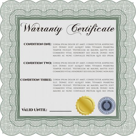 Template Warranty certificate. With quality background. Border, frame. Lovely design. 