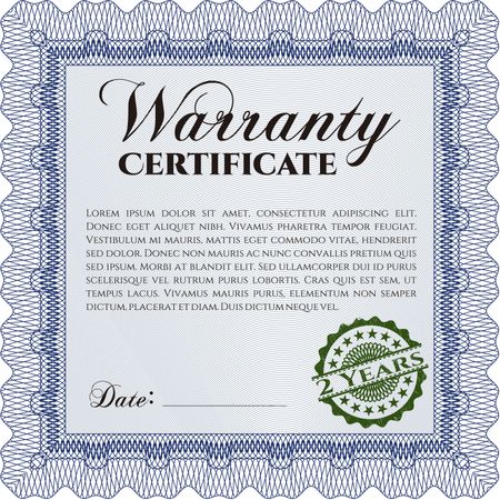 Template Warranty certificate. With quality background. Border, frame. Lovely design. 