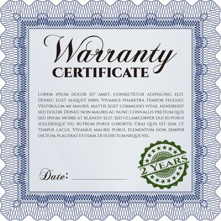 Template Warranty certificate. With quality background. Border, frame. Lovely design.