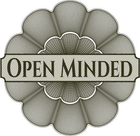 Open Minded written inside abstract linear rosette