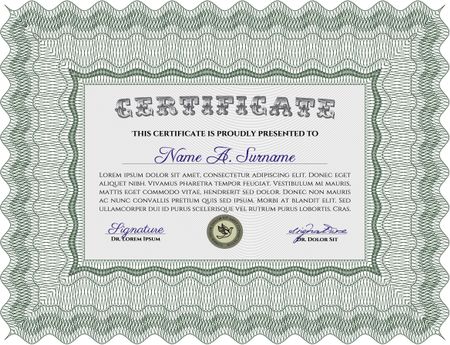 Certificate template. Customizable, Easy to edit and change colors. Nice design. Easy to print. Green color.