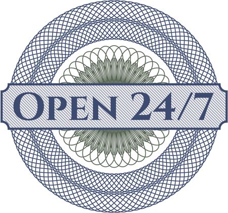 Open 24/7 written inside abstract linear rosette