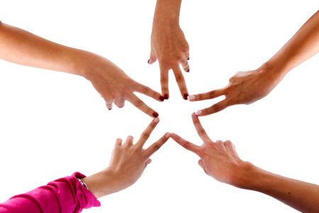People making a star with the hands isolated over a white background