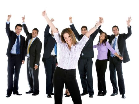 Excited business group isolated over a white background