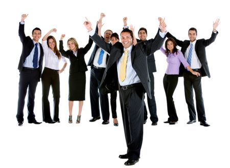 Excited business group isolated over a white background