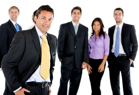 business man with a group isolated over a white background