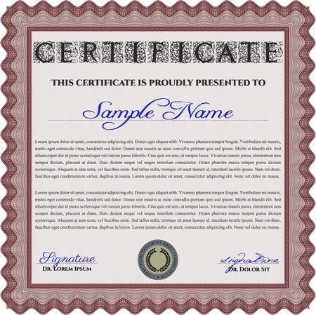 Red Sample Certificate. With quality background. Vector pattern that is used in money and certificate. Artistry design. 