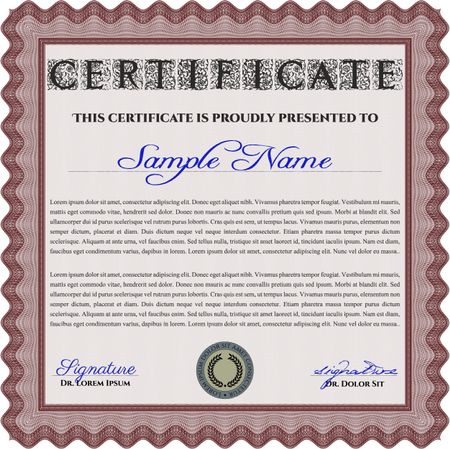 Red Sample Certificate. With quality background. Vector pattern that is used in money and certificate. Artistry design.