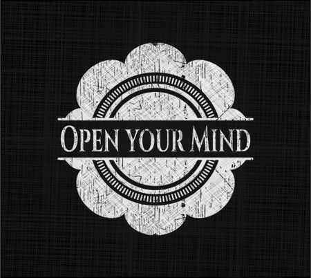 Open your Mind chalkboard emblem on black board