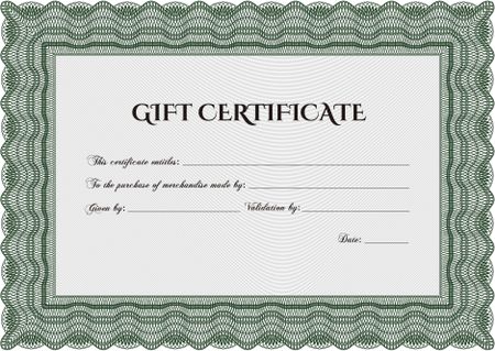 Gift certificate template. Superior design. Border, frame. With quality background. 