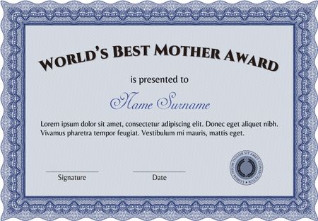Best Mom Award. With quality background. Superior design. Border, frame. 