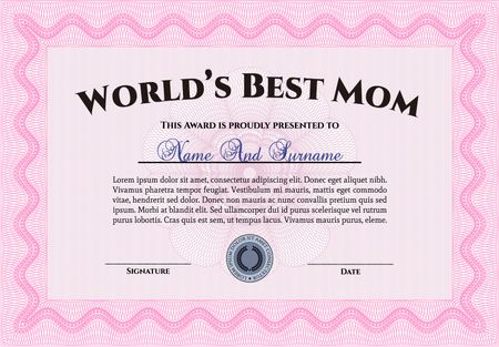 World's Best Mother Award. Easy to print. Detailed. Cordial design. 