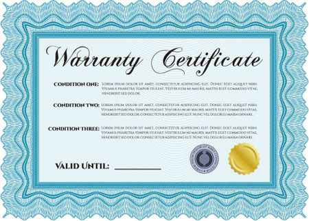 Sample Warranty certificate. With complex linear background. Vector illustration. Excellent complex design. 