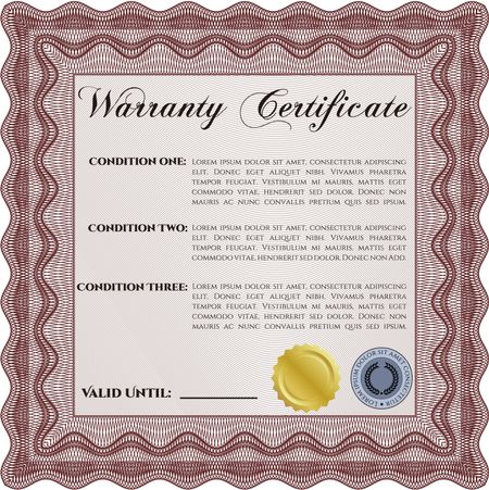 Sample Warranty. Beauty design. Border, frame. With linear background. 