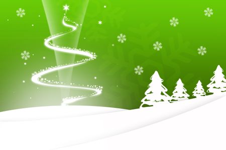 Christmas tree background in green with snowflakes