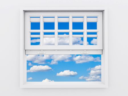 illustration of an english window with a blue sky and some clouds