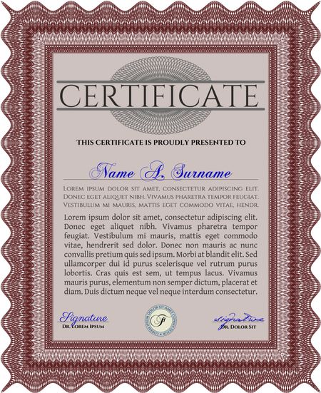 Certificate or diploma template. Customizable, Easy to edit and change colors. Cordial design. Easy to print. Red color.