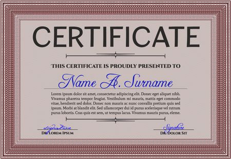 Certificate. Printer friendly. Complex design. Detailed. Red color.