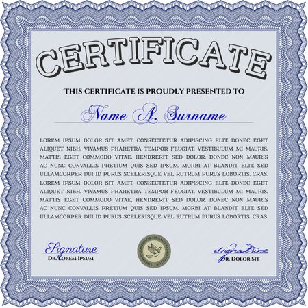 Blue Certificate or diploma template. Cordial design. Customizable, Easy to edit and change colors. Easy to print. 