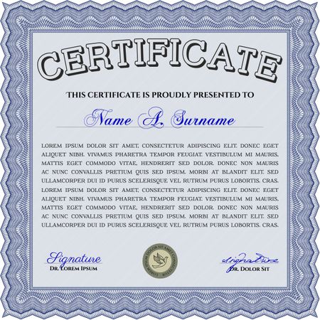 Blue Certificate or diploma template. Cordial design. Customizable, Easy to edit and change colors. Easy to print.