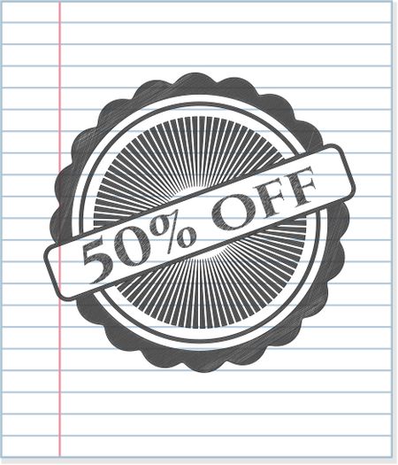 50% Off emblem draw with pencil effect
