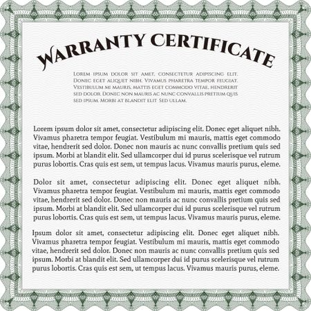 Template Warranty certificate. Border, frame. Lovely design. Complex background. 
