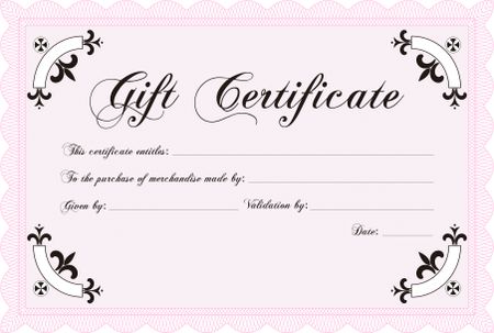 Formal Gift Certificate template. Vector illustration. Elegant design. With guilloche pattern.