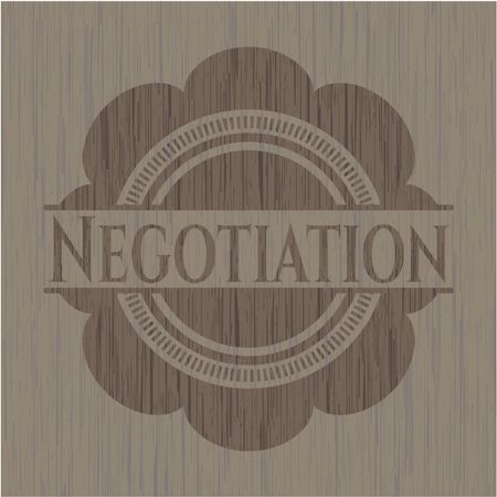 Negotiation badge with wood background