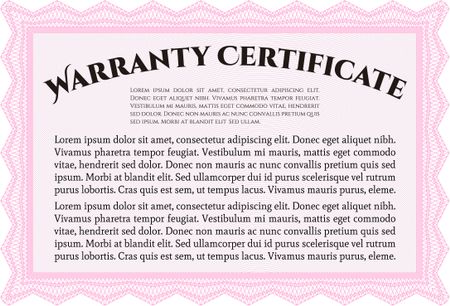 Sample Warranty certificate template. Elegant design. With guilloche pattern. Vector illustration.